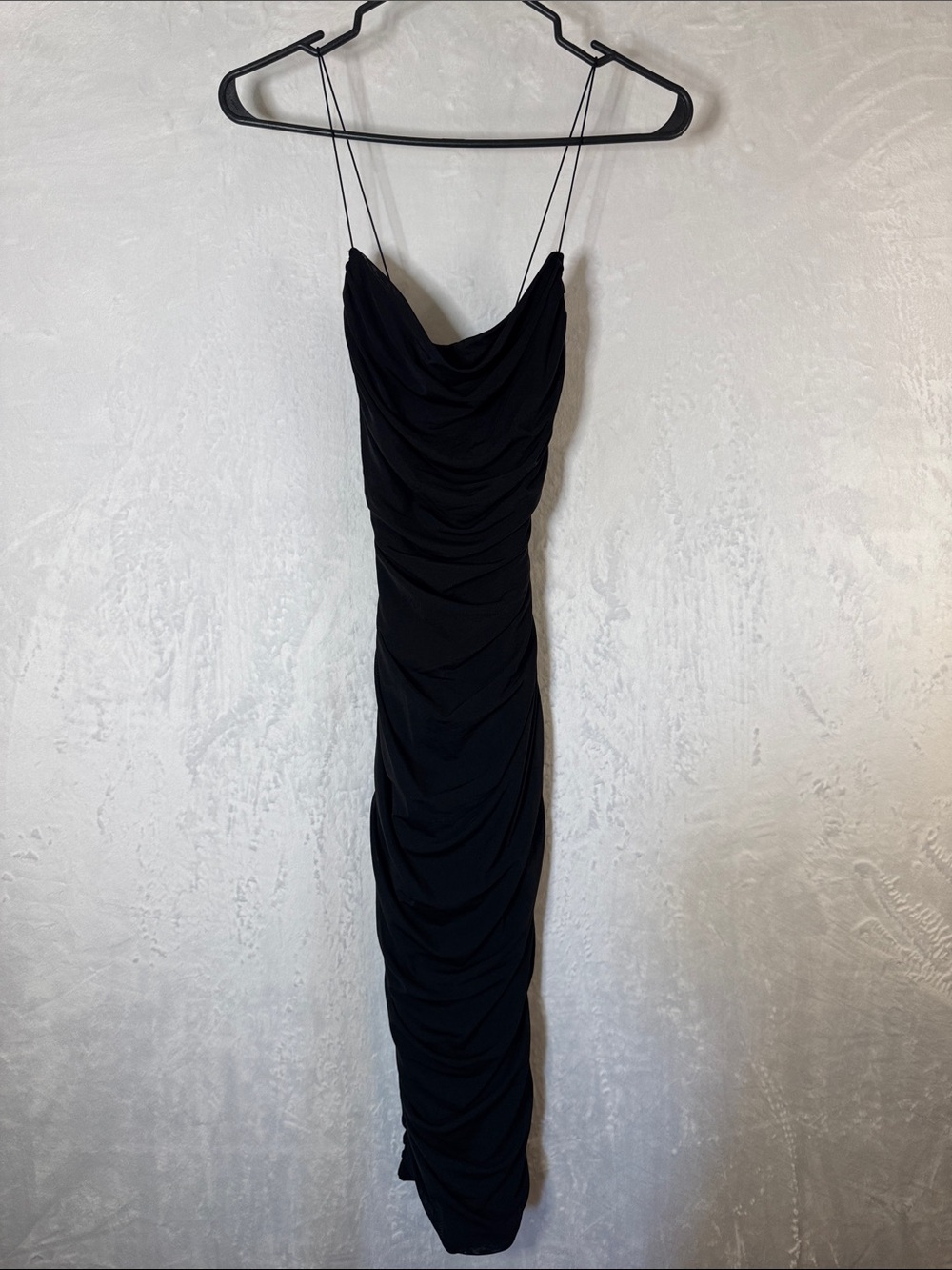 Oh Polly Size 6 Black Ruched Slip Dress with Cowl Neck